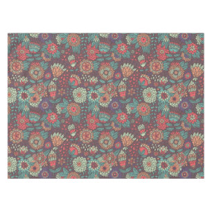 Colourful floral pattern in cartoon style tablecloth