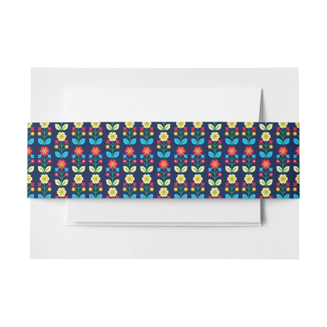Colourful Floral Pattern Invitation Belly Band (Front Example)