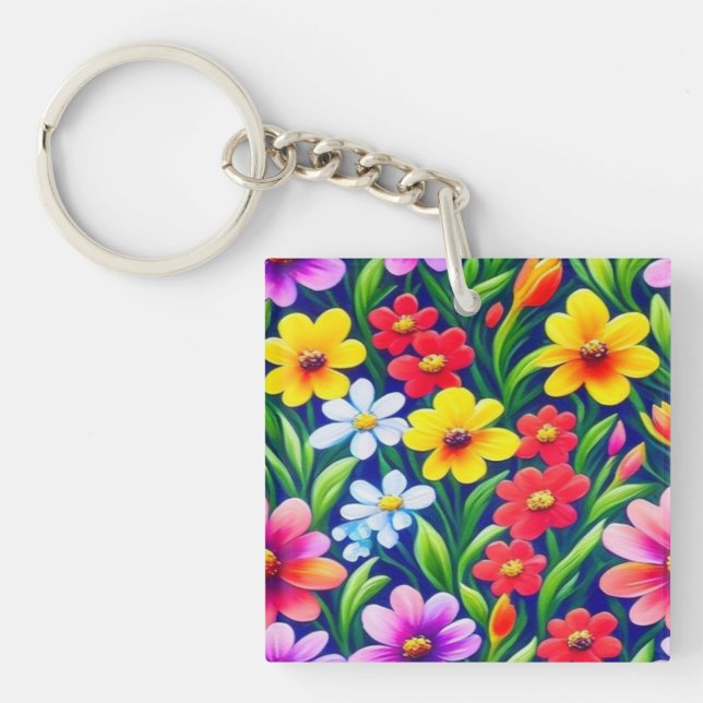 Colourful floral pattern keychain (Front)