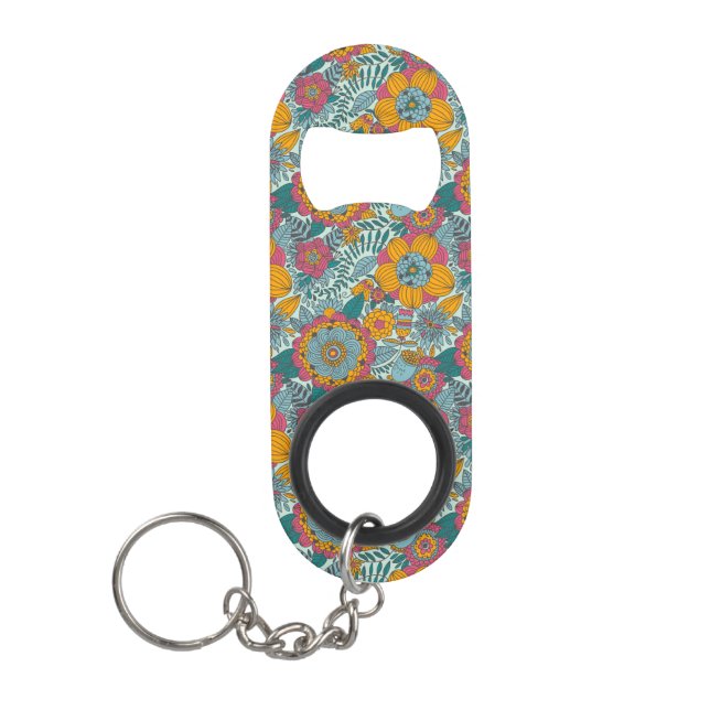 Colourful floral pattern keychain bottle opener (Front)