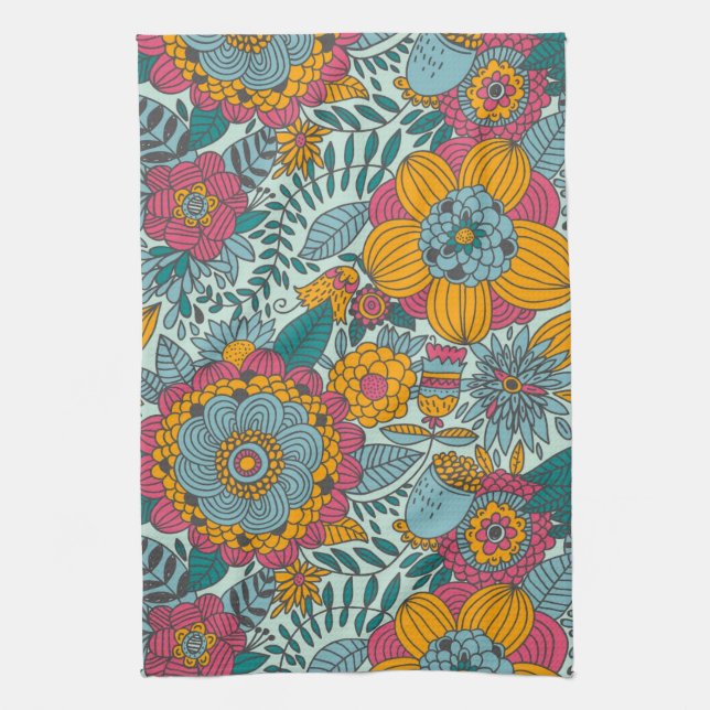 Colourful floral pattern kitchen towel (Vertical)
