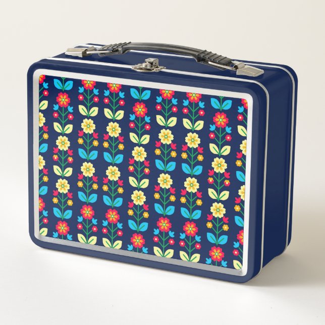 Colourful Floral Pattern Metal Lunch Box (Front)