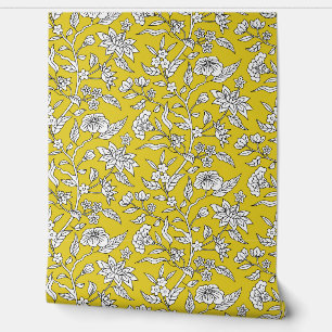 Colourful Floral Pattern Mustard Yellow Gold Wallpaper