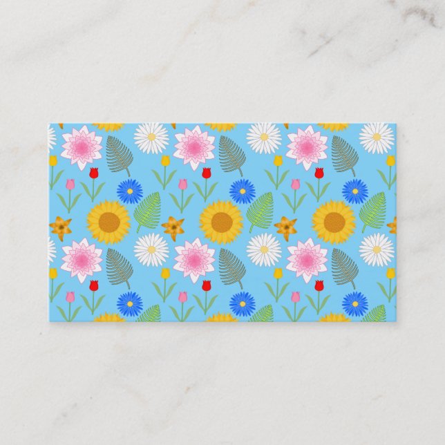 Colourful Floral Pattern on Blue. Business Card (Front)