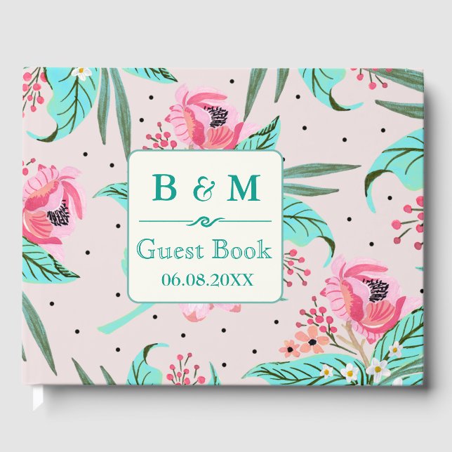 Colourful Floral Pattern Personalized Guestbook (Front)