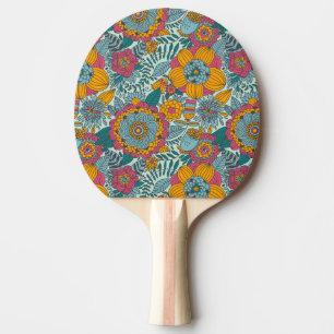Colourful floral pattern ping pong paddle