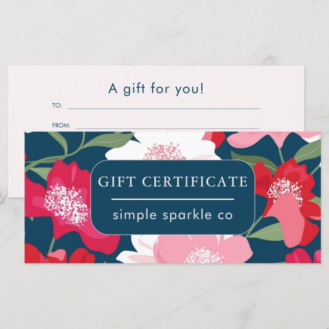 Colourful Floral Pattern Pink Blue Gift Certificat (Front/Back)