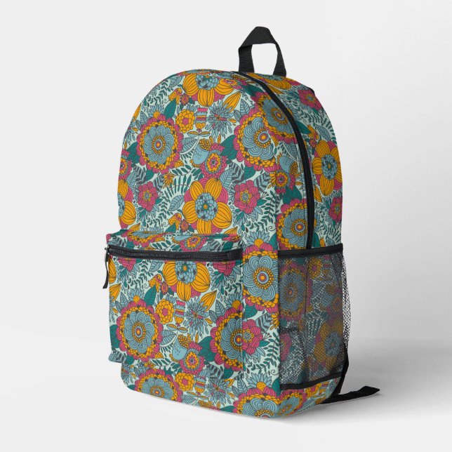 Colourful floral pattern printed backpack (Back Corner Right)