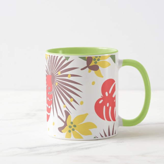 Colourful floral pattern Red and yellow on Green Mug (Right)