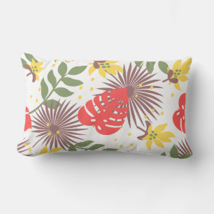 Colourful floral pattern Red Green White Watercolo Lumbar Pillow