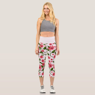 Colourful Floral Pattern Seamless Bright Flower Capri Leggings