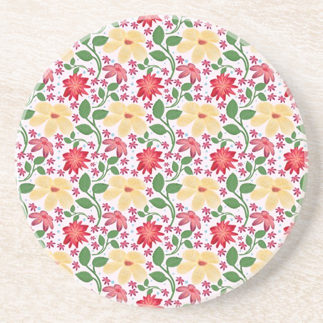 Colourful Floral Pattern Seamless Bright Flower  Coaster (Front)
