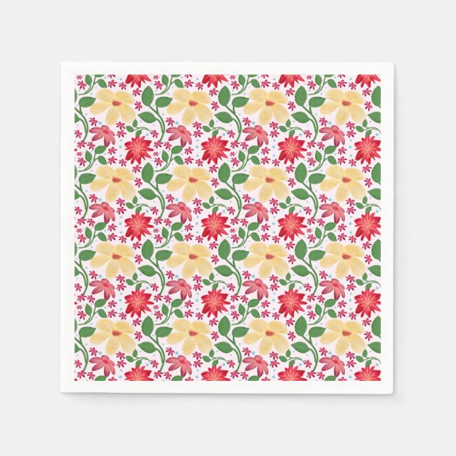 Colourful Floral Pattern Seamless Bright Flower  Napkin (Front)