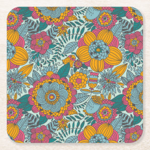 Colourful floral pattern square paper coaster