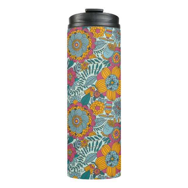 Colourful floral pattern thermal tumbler (Front)