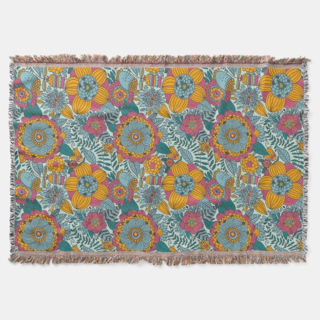 Colourful floral pattern throw blanket (Front)