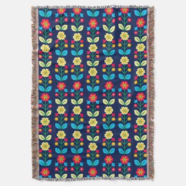 Colourful Floral Pattern Throw Blanket (Front Vertical)