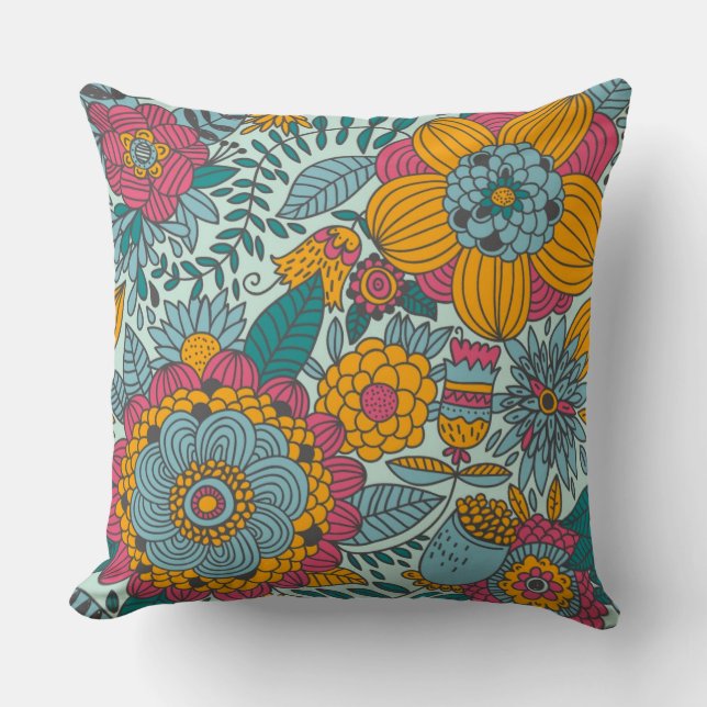 Colourful floral pattern throw pillow (Front)