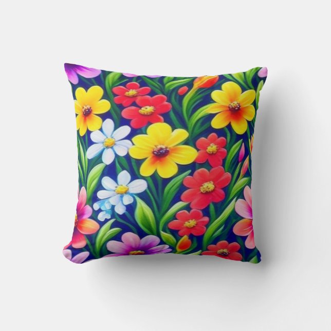 Colourful floral pattern throw pillow (Front)