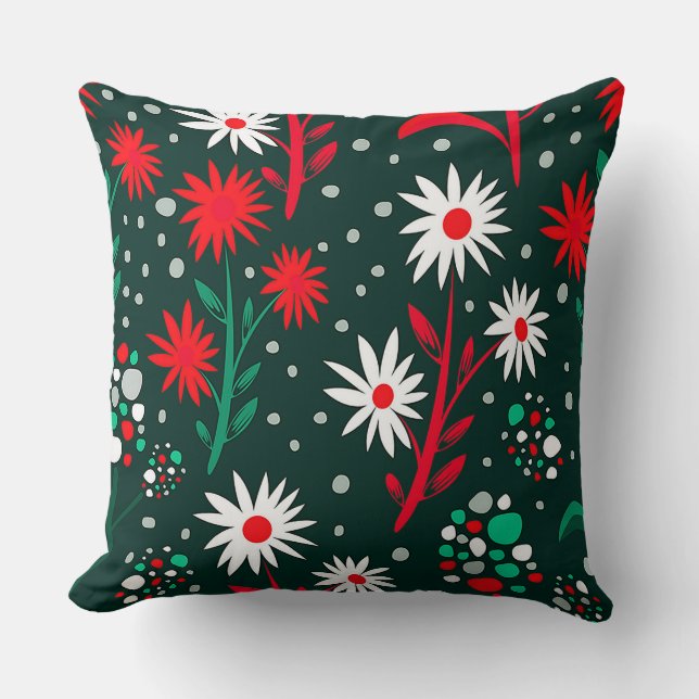 Colourful Floral Pattern Throw Pillow (Front)