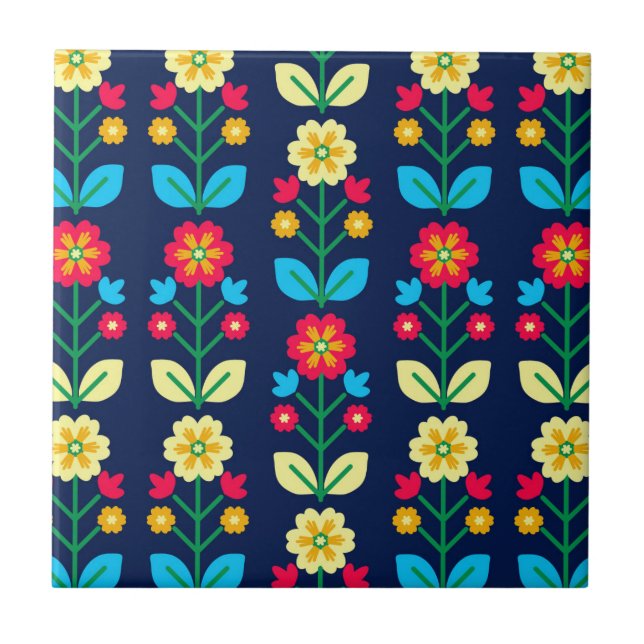 Colourful Floral Pattern Tile (Front)