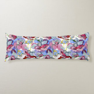 Colourful Floral Pattern Tropical Flowers Blue Pin Body Pillow
