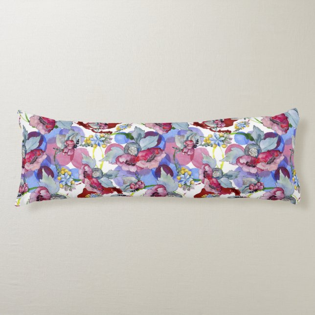Colourful Floral Pattern Tropical Flowers Blue Pin Body Pillow (Front)