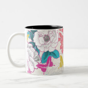 Colourful floral pattern Two-Tone coffee mug