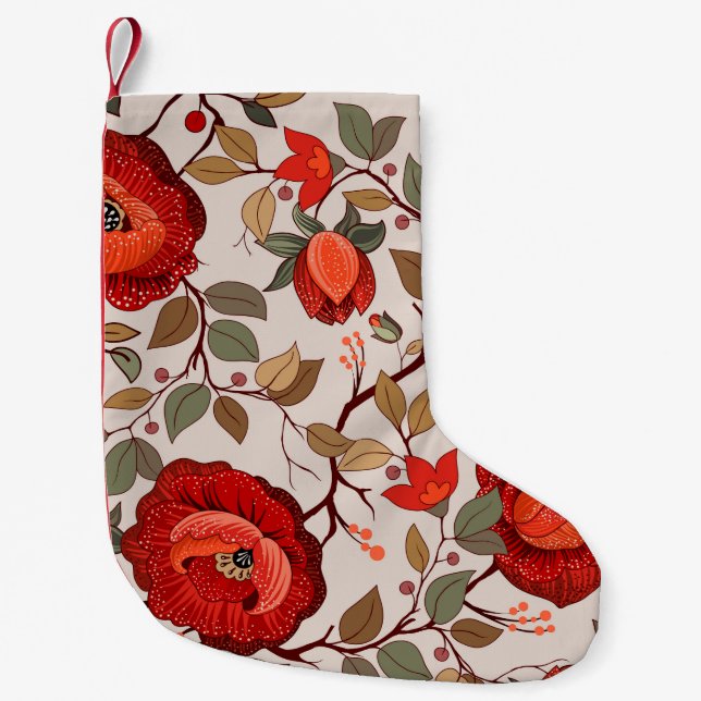 Colourful floral pattern. Wallpaper with big illus Small Christmas Stocking (Front)
