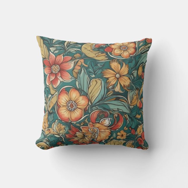 Colourful Floral pattern | Wild Flowers Throw Pillow (Front)