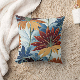 Colourful Floral Pattern With Leaves and Blooms Throw Pillow