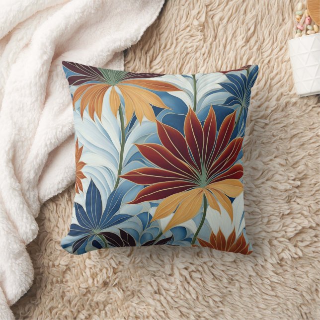 Colourful Floral Pattern With Leaves and Blooms Throw Pillow (Blanket)