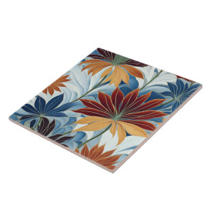 Colourful Floral Pattern With Leaves and Blooms Tile