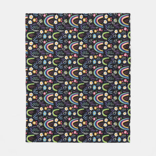 Colourful Floral Pattern with Rainbows and Trees Fleece Blanket