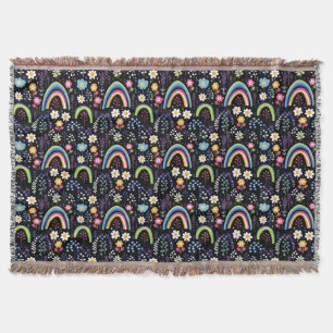 Colourful Floral Pattern with Rainbows and Trees Throw Blanket