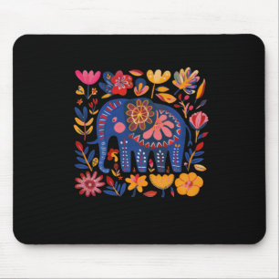 Colourful Floral Patterned Elephant Illustration Mouse Pad