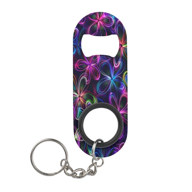 Colourful Floral Patterns on a Dark Background Keychain Bottle Opener (Front)