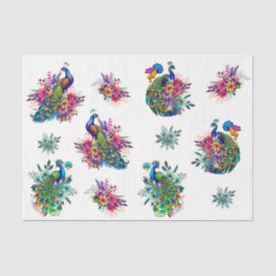 Colourful Floral Peacock Decoupage Tissue Paper