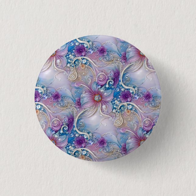 Colourful Floral Pearly Gems Button (Front)