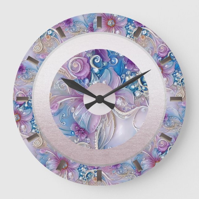Colourful Floral Pearly Gems Wall Clock (Front)