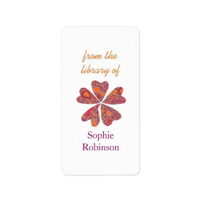 Colourful floral personalized bookplates label (Front)