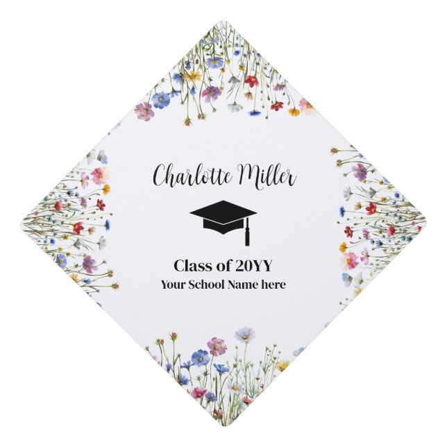 colourful floral personalized graduation cap topper (Front)