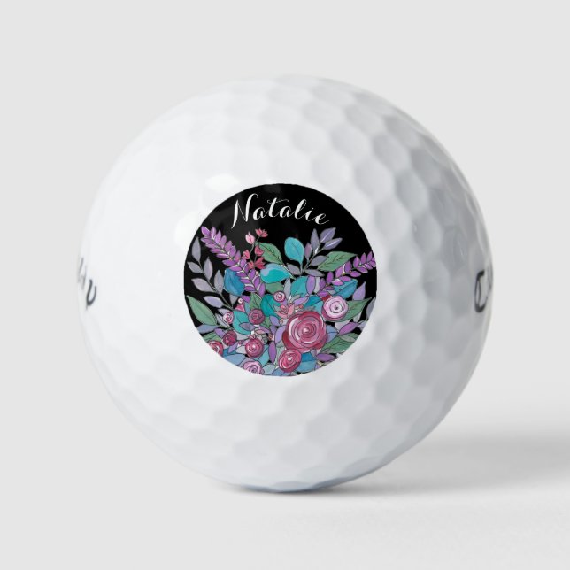 Colourful Floral Personalized Ladies Golf Balls (Front)