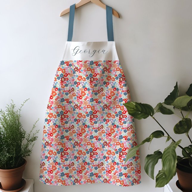 Colourful Floral Personalized Name Apron (Colorful floral personalized apron.)