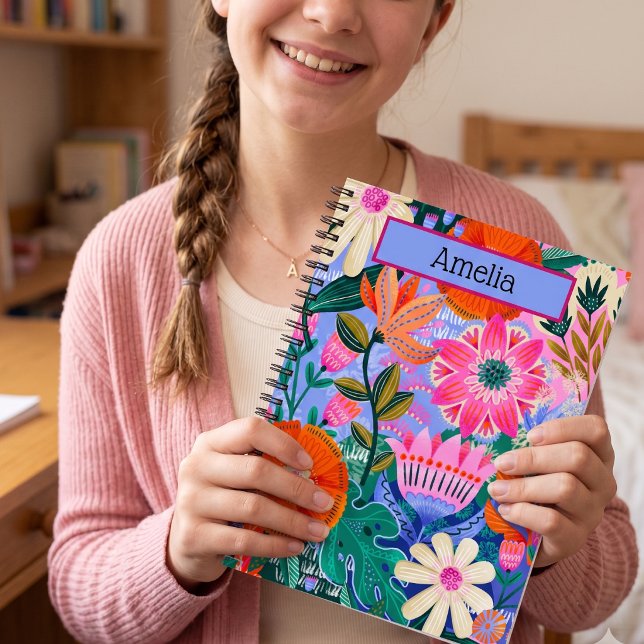 Colourful Floral Personalized Name  Notebook (Creator Uploaded)