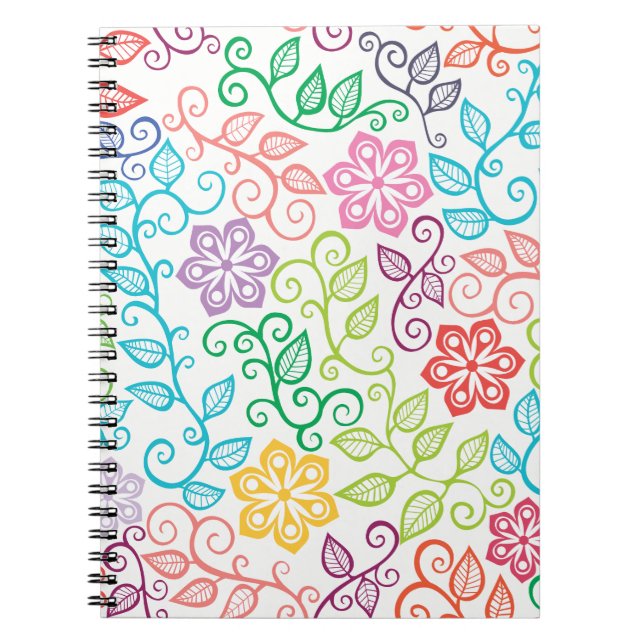 Colourful Floral Personalized Spiral Notebook (Front)