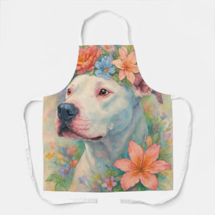 Colourful Floral Pit Bull Portrait All-Over Print Apron