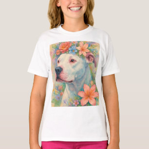 Colourful Floral Pit Bull Portrait All-Over Print T-Shirt