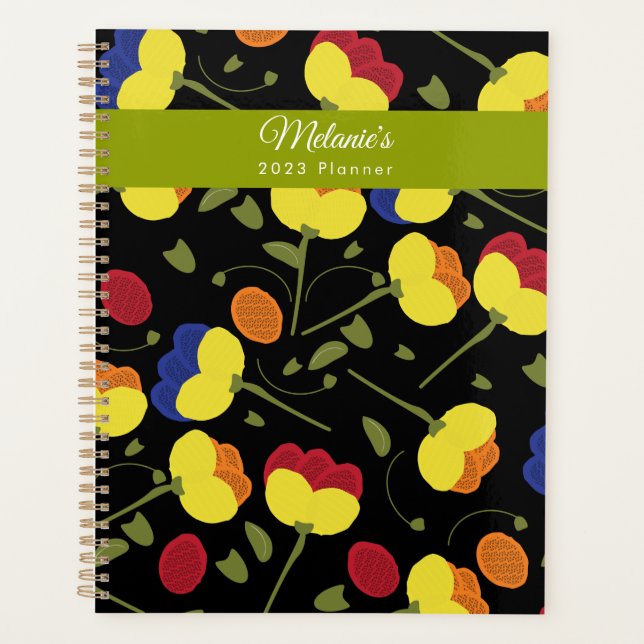 Colourful Floral Poppies Botanical Name Planner (Front)