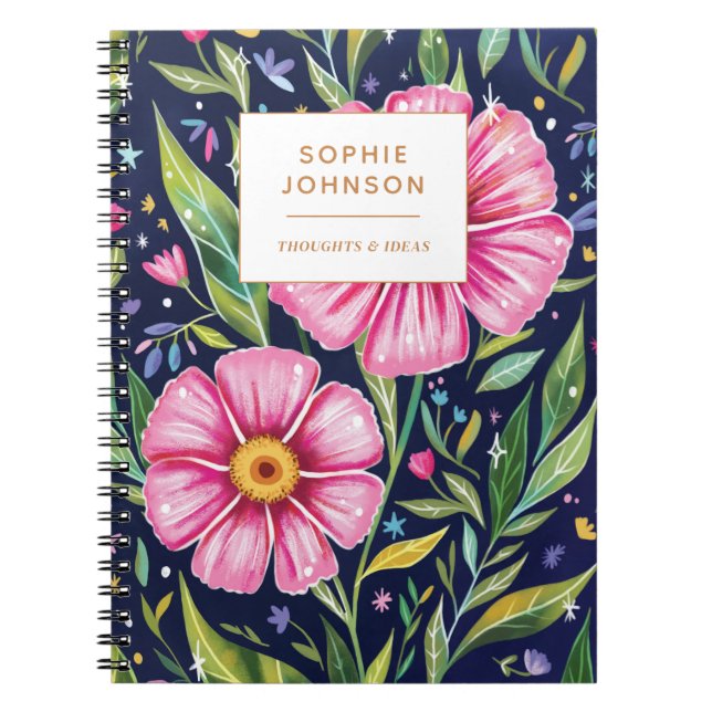 Colourful Floral Pretty Girly Purple Personalized Notebook (Front)